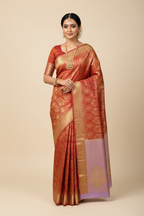 Red & Lavender Two-Tone Kanjivaram Saree on Model