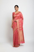 Rose Pink Zari Check Silk Saree Model