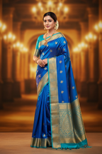 Royal Blue & Turquoise Mysore Silk Saree - Ad Model Shot