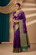 Royal Purple & Teal Kanchipuram Saree on Model