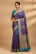 Royal Purple & Teal Silk Saree Model
