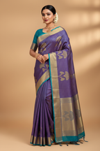 Royal Purple & Teal Silk Saree Model