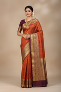 Rust Orange Kanjivaram Silk Saree on Model