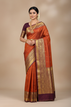 Rust Orange Kanjivaram Silk Saree on Model