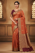 Rust & Wine Mysore Silk Saree - Ad Model Shot