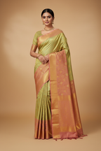 Sage Green & Dusty Rose Kanchipuram Silk Saree Model