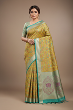 Sage Mint & Purple Meenakari Banarasi Tissue Saree Model
