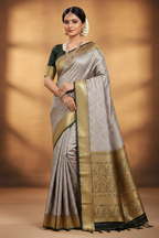 Silver Grey & Black Banarasi Silk Saree - Model Wearing