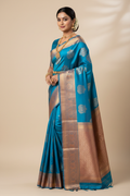Sky Blue Kanjivaram Silk Saree on Model