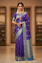 South Indian Model in Violet Silk Saree