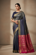 Steel Grey & Magenta Mysore Silk Saree - Ad Model Shot