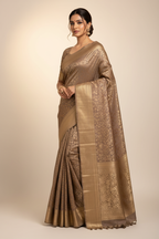 Taupe Mushroom Brown Banarasi Saree Model
