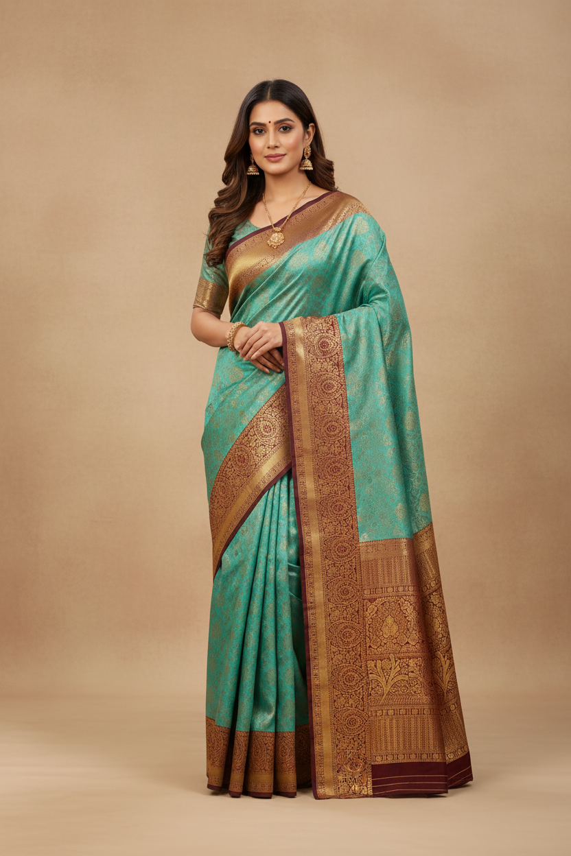 Teal Banarasi Saree Model