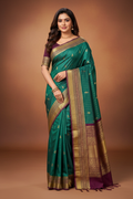 Teal & Wine Purple Silk Saree Model