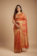 Terracotta Rust Kanchipuram Saree Model