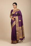 Violet Purple Kanjivaram Silk Saree on Model