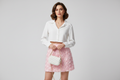White Cropped Shirt & Pink 3D Rose Skirt on Model