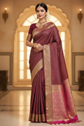 Wine & Rani Pink Mysore Silk Saree - Ad Model Shot