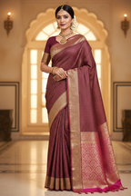 Wine & Rani Pink Mysore Silk Saree - Ad Model Shot